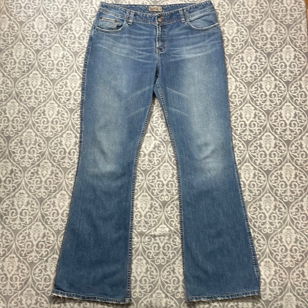 Vintage bke boot cut jeans flare low rise leg medium wash cotton blue women 14